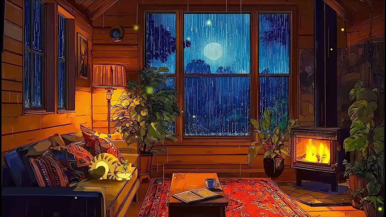 ＲＡＩＮＹ ＭＯＯＤ 🌧️ Warm Lofi Jazz for a Cold Night 💤 Heavy Rain / Sleeping in a Cozy Cabin