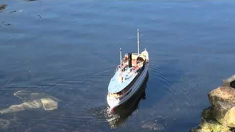 Nicely made RC NCB/Turkmodel 1:45 scale SS Bohuslan, having its first run on the pond