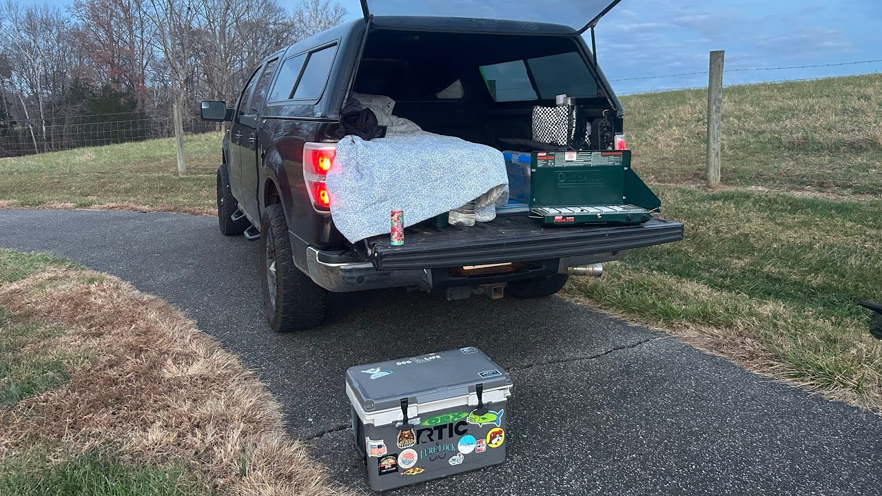 Camping Overnight in the Back of My Truck (First Time) - YouTube