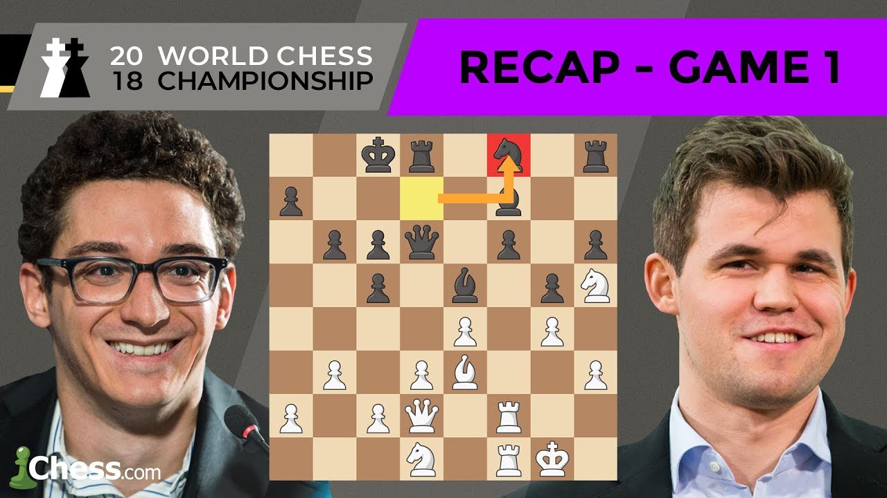 Reigning chess world champion Magnus Carlsen, right, from Norway, plays  Italian-American challenger Fabiano Caruana in the first five minutes of  round three of their World Chess Championship Match in London, Monday, Nov.