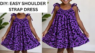How to Cut and sew a Simple Shoulder Strap Drawstring dress for kids #beginners 