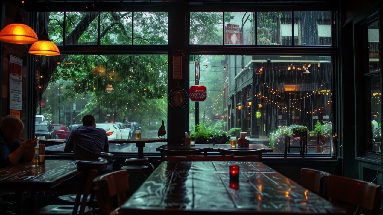 Dark Rainy Café Interior Lofi – Gentle Beats for Work & Relax – 8 Hour Loop