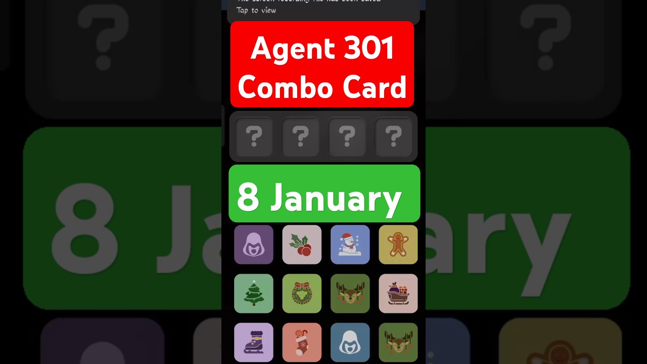 Agent 301 Combo Card 8 January | Agent 301 Daily Combo Card | Agent Combo | Agent 301 Combo Puzzle