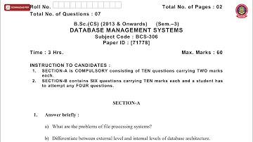 BSC CS 3RD SEM DATABASE MANAGEMENT SYSTEMS DEC 2018 | PTU