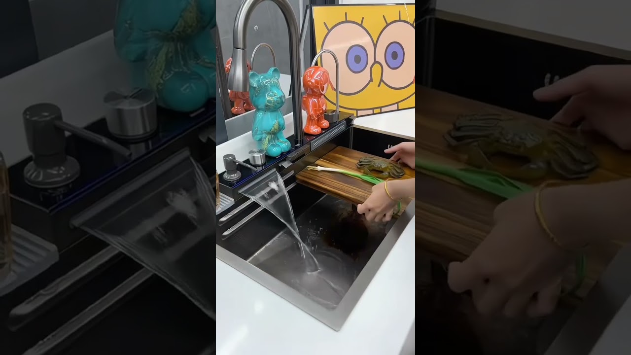 Heavy Duty Stainless Steel Waterfall Kitchen Sink with Anti Scratch Honeycomb Design