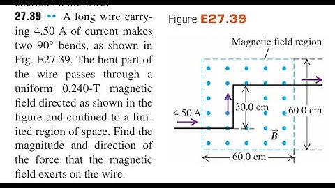 A long wire carrying 4.50 A of current makes two bends, as shown in Fig. . The bent part of the wire