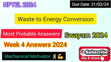 Waste to Energy Conversion | Week 4 Quiz | Assignment 4 Solution | NPTEL | SWAYAM 2024
