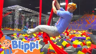 Blippi Learns Animals, Colors, Shapes and More At The Trampoline Park!