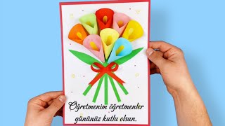Kağıttan Öğretmenler Günü Hediyesi Yapımı 3D Çiçekli Mesaj Kartı Hediye Fikirleri