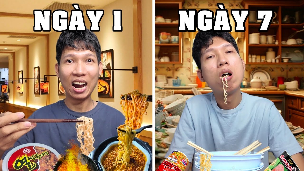Thử Thách 7 Ngày Ăn Sạch Mì Lúc 12 Giờ Khuya | 1 Tuần Ăn Mì Tôm 12h Đêm Có Khiến Bạn Tăng Cân?
