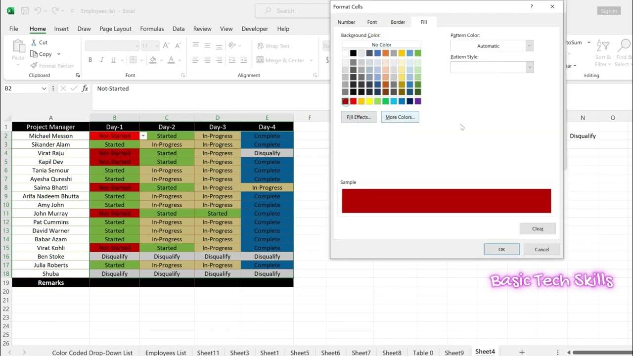 Color coded drop down lists in excel how to add color into drop down