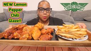 TRYING WINGSTOP NEW LEMON PEPPER CHILI GLAZE & LP CHILI CRUNCH CHICKEN WINGS MUKBANG! screenshot 4
