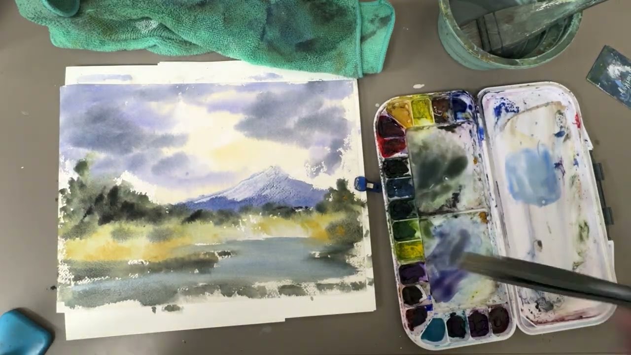 Тихий горный ручей, акварельная картина, написанная кистью Рона Рэнсона Хейка.