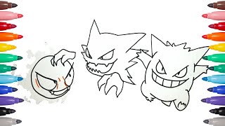 Ghost Pokemon Coloring Book - Coloring Gastly, Haunter and Gengar