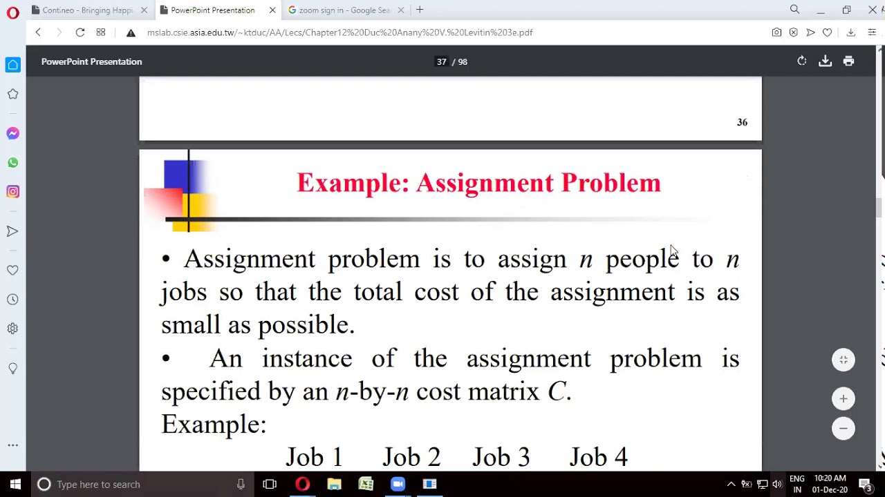 assignment problem edge