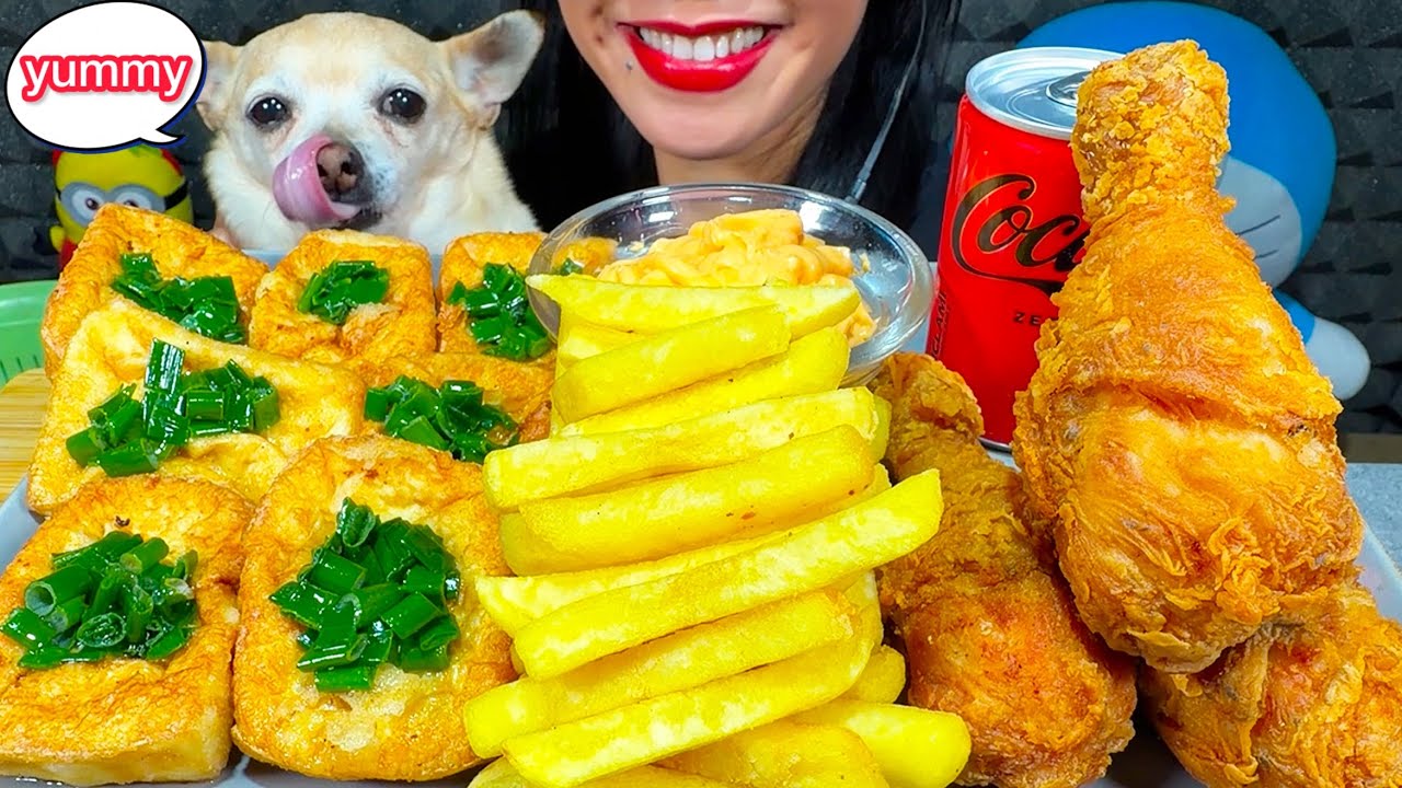 ASMR FRIED CHICKEN, FRIES, FRIED TOFU MUKBANG MASSIVE Eating Sounds