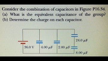 (a) What is the equivalent capacitance of the group? (b) Determine the charge on each capacitor.