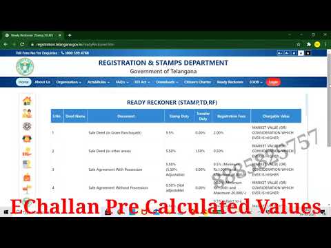 REGISTRATION & STAMPS DEPARTMENT Government of Telangana,Pre Calculated Values, Echallan, Hyd 2021.