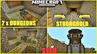 Minecraft PE - Mineshaft ABOVE STRONGHOLD, 2 DUNGEONS, ZOMBIE VILLAGE & More | MCPE 1.12 SEED