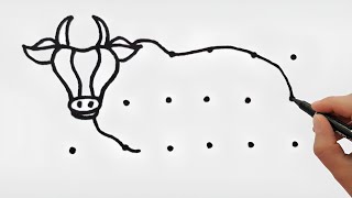 How to draw a cow with dots easy | Mattu pongal Kolam | easy cow rangoli