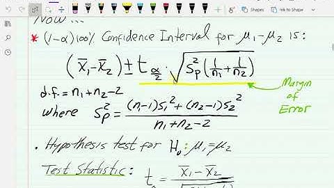 Section10.2 - Inferences for Two Population Means   Sigmas assumed equal