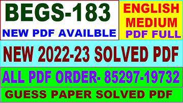 begs 183 solved assignment 2022-23 / begs 183 solved assignment in English / ignou bag begs 183