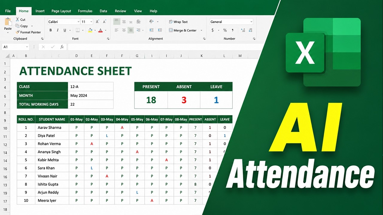 How to Create Attendance Sheet in Excel Using AI | Smart Attendance ...