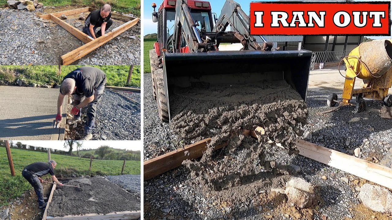 HOW TO FRAME AND POUR A CONCRETE SLAB BY YOURSELF SHOVEL TO MIXER
