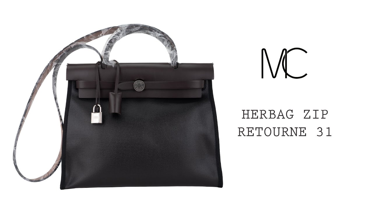 Hermes Herbag Zip Retourne 31 Black Berline with Rouge Sellier Leather •  MIGHTYCHIC • 