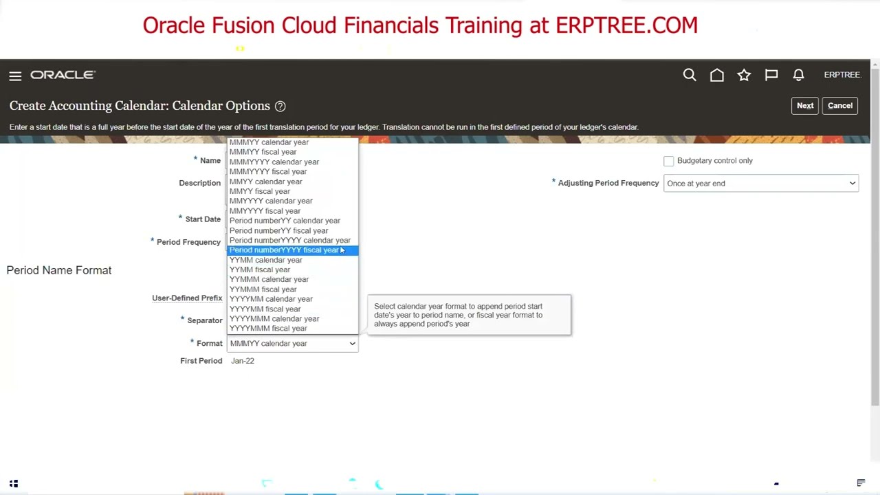 Oracle Fusion Financials Training Accounting Calendar & Chart of