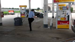 Awesome random dancing guy at petrol station