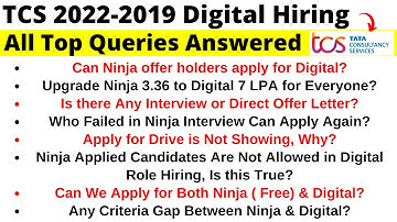 TCS 2022-2019 Digital Hiring Top Most Asked Queries | How Rejected Can Apply Again? Upgrade Digital🔥