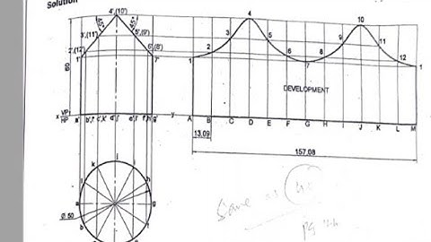 Development of Cylinder cut by two section planes at 45 degree from top face centre on either side