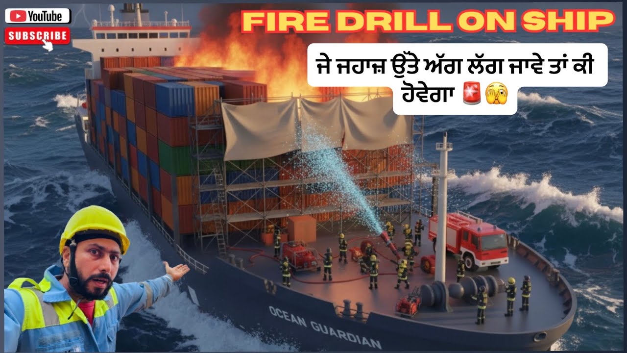 ਜੇ ਸਮੁੰਦਰੀ ਜਹਾਜ਼ ਉੱਤੇ ਅੱਗ ਲੱਗ ਜਾਵੇ ਤਾਂ ਕੀ ਹੋਵੇਗਾ? ਕੀ ਹਨ ਬਚਾਅ ਦੇ ਸਾਧਨ?|fire drill on container ship