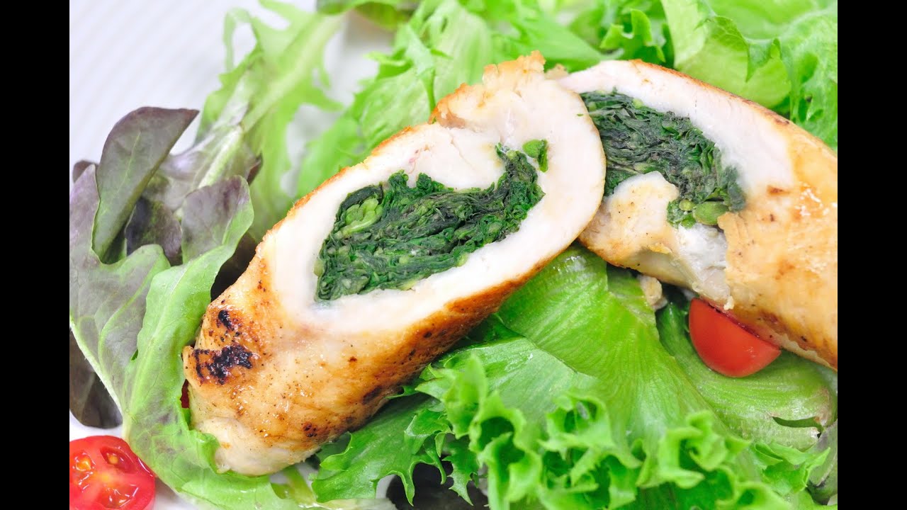 อกไก่ม้วนผักโขม Chicken Stuffed with Spinach