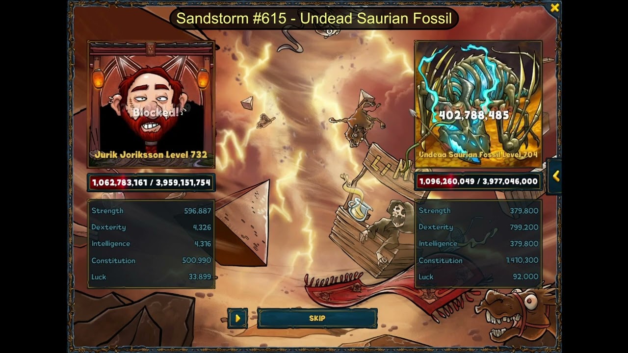 Shakes & Fidget - New Dungeon - Sandstorm - floor 615 - Undead Saurian Fossil
