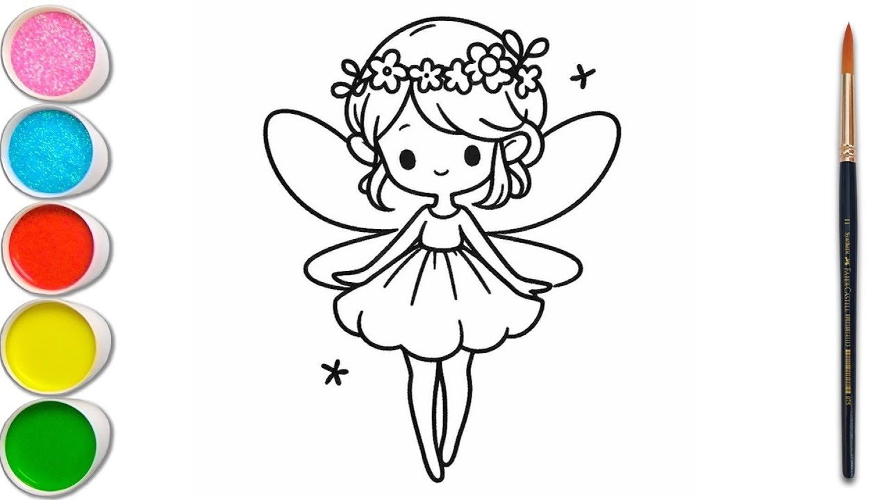 Cute Fairy Princess Drawing for kids, Painting & Coloring for kids ...