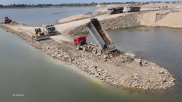 Amazing power Mighty Machines building new road across big lake bulldozer, wheel loader and trucks