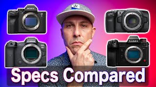 Sony A7S III vs Canon R5 vs Panasonic S1H vs Blackmagic Pocket 6K - 👉🏻 SPECS COMPARED!!!!