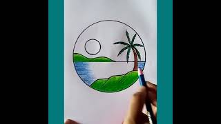 Easy and beautiful sunset scenery drawing || Sunset scenery drawing ideas #My_drawing_album screenshot 4