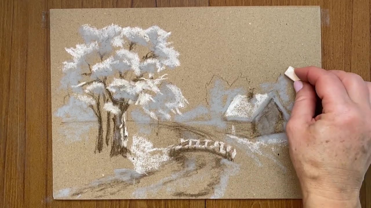 Calm winter evening. Soft pastels 