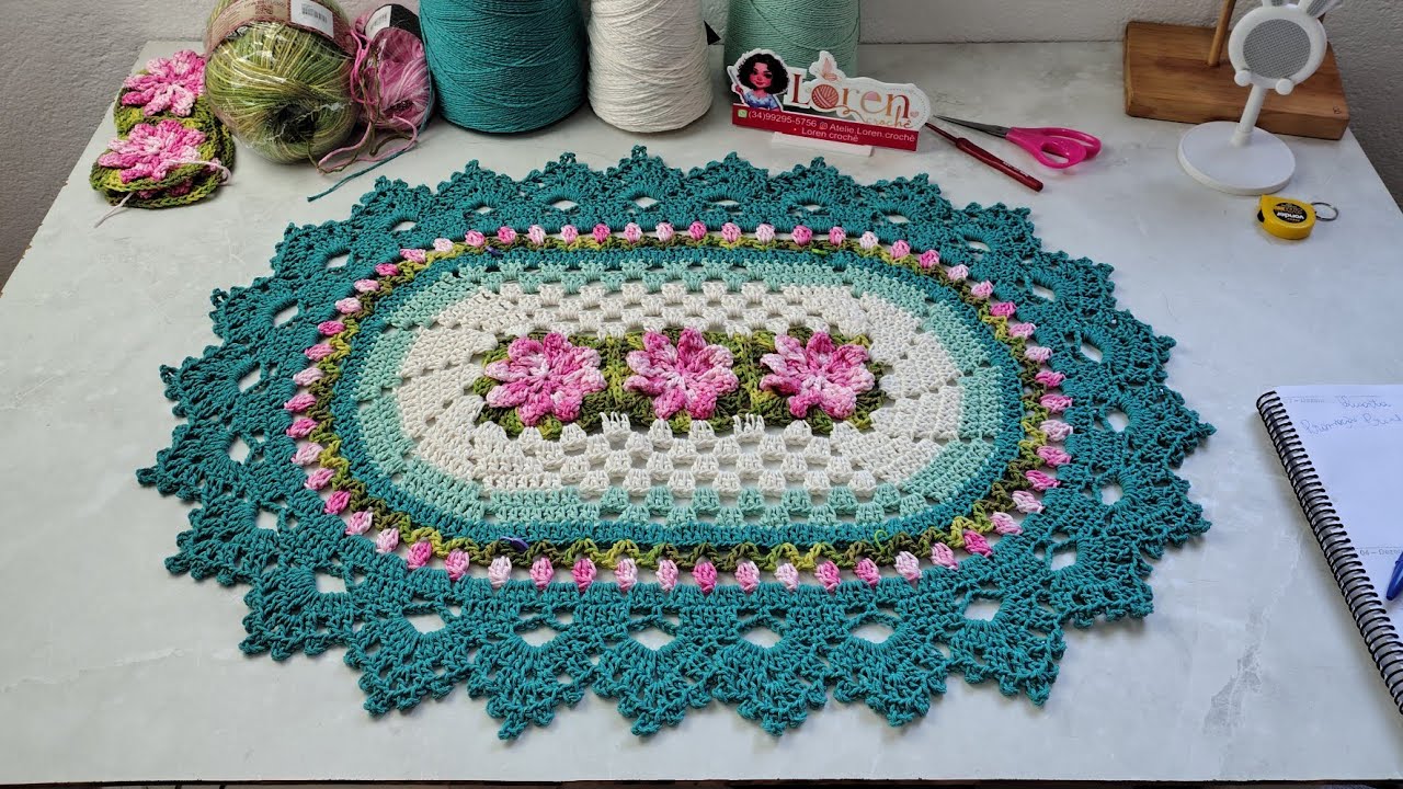 Tapete Marluce / tapete com flor e tulipas pesando 350 gramas e 76 cm 🚀