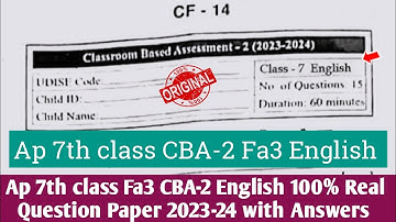 💯7th class Fa3 CBA-2 English question paper and answers 2023-24|Ap 7th english fa3 Answer Key 2024
