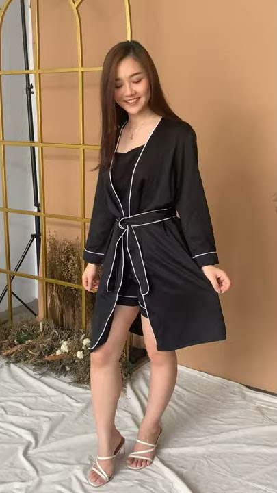 PIYAMA SATIN KIMONO SET 3in1 BAJU TIDUR WANITA SATEN PREMIUM DEWASA KIMONO DRESS SELENE STARLA
