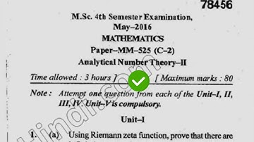 2016 Mdu MSc Mathematics 4th Sem Analytical Number Theory Question Paper