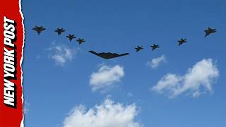 US military bombers flyover DC marking start of historic Freedom 250 Grand Prix