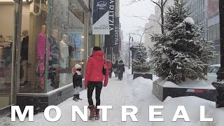 Montreal Winter 2023 Walk in Downtown in Heavy Snow and Freezing Wind