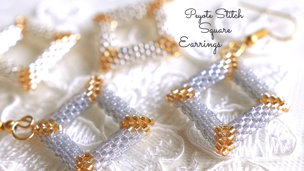 デリカビーズ　ハンドメイド　一点もの　ネックレス　アクセサリー Beaded Square Earrings 💠 Peyote Stitch Tutorial｜DIY