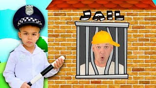 dima pretend play as cop police and daddy go to toy jail