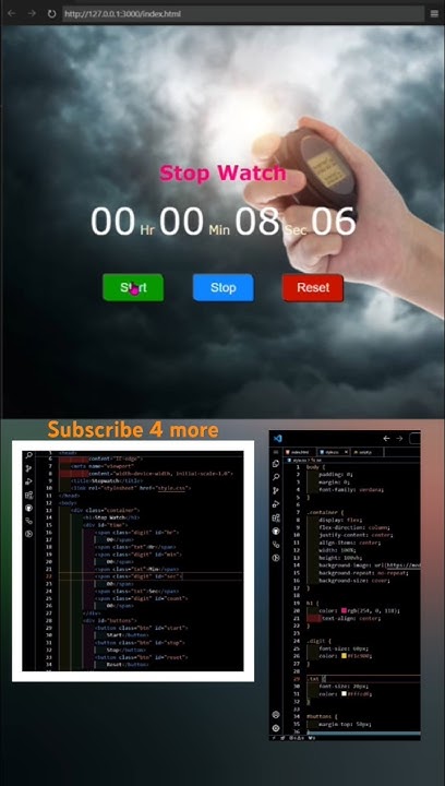 Stop Watch Using HTML CSS JS || #stopwatch#htmlcss#js#webdevelopment# ...